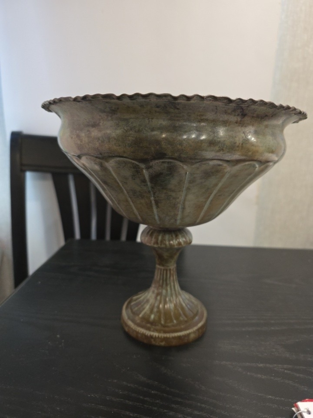 Ornate Pedestal Bowl in Aged Green Finish